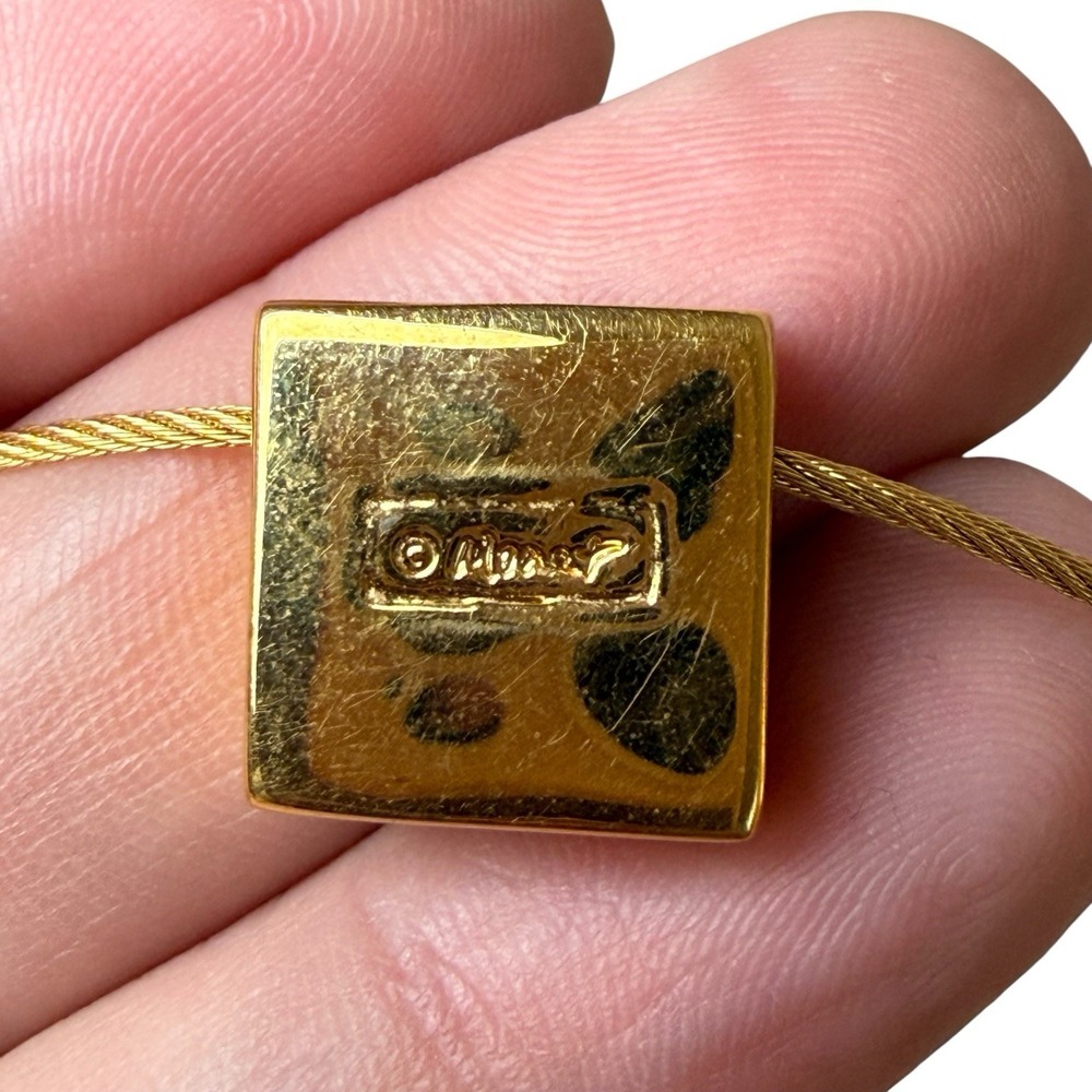Vintage Monet Gold Tone Checkerboard Geometric Pendant Necklace Signed 1980s - Picture 6 of 6